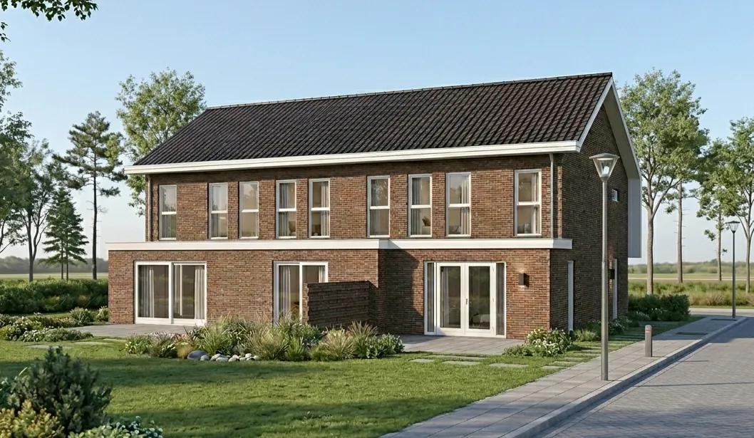 Vergunningstekening twee aanbouwen 3-onder-1-kapwoning